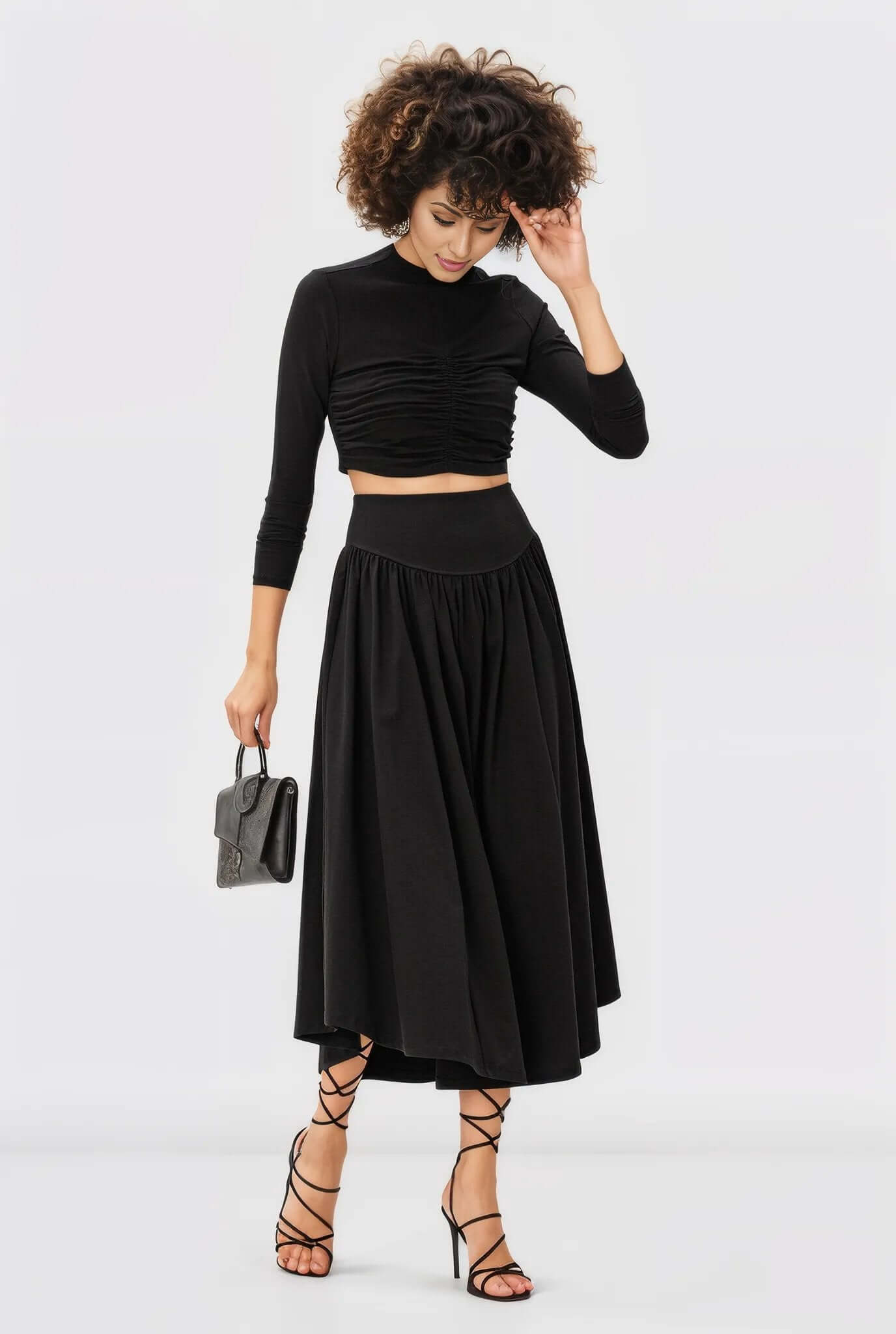 Ruched Cotton Jersey Crop Top And Skirt Set