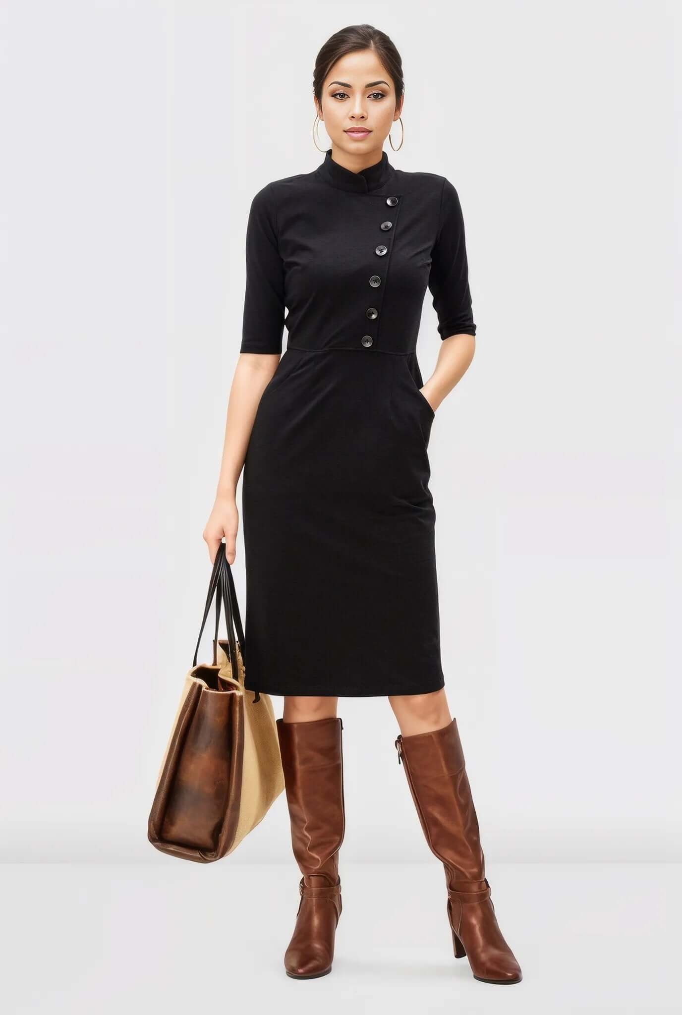 Faux Button Front Cotton Jersey Sheath Dress