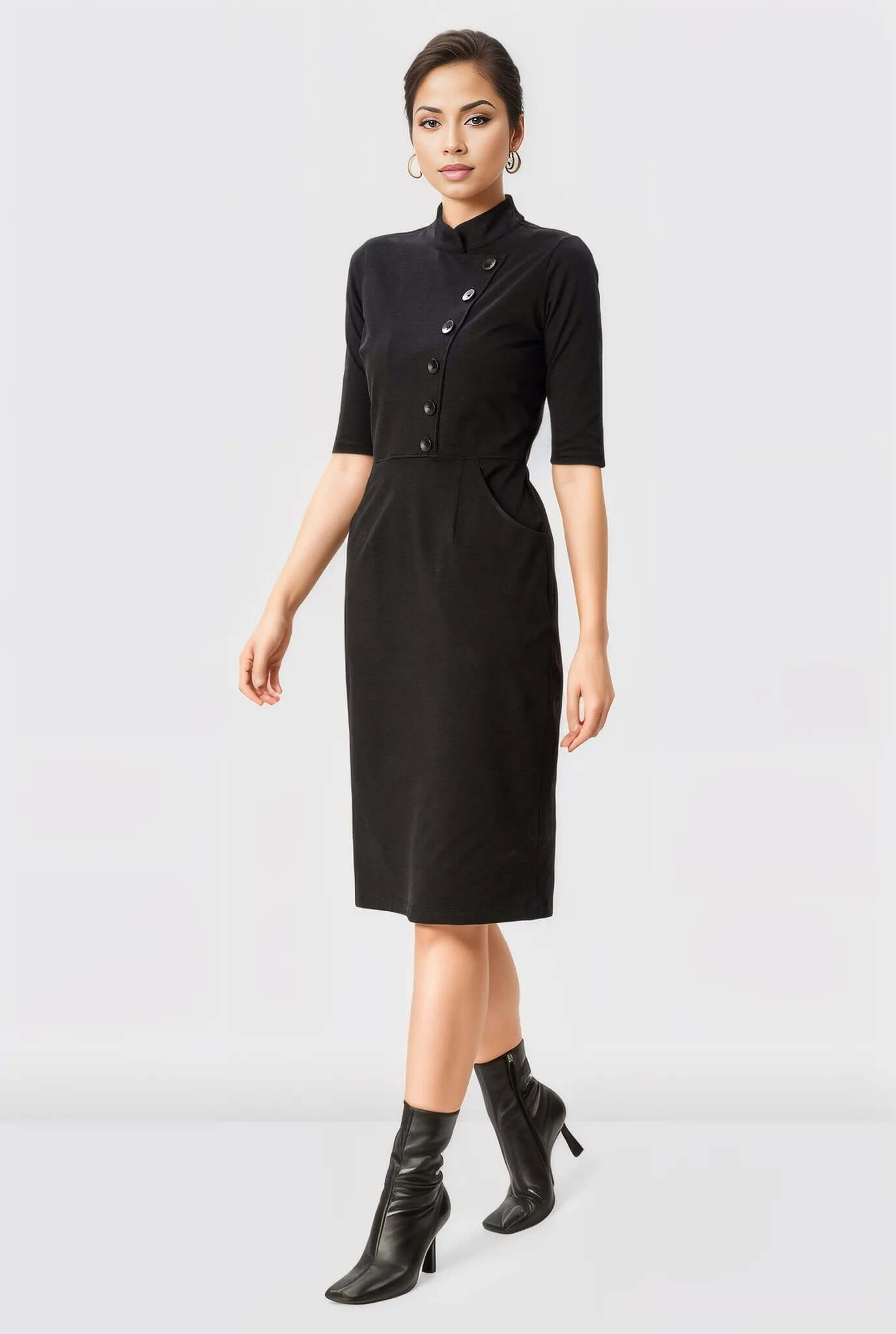 Faux Button Front Cotton Jersey Sheath Dress