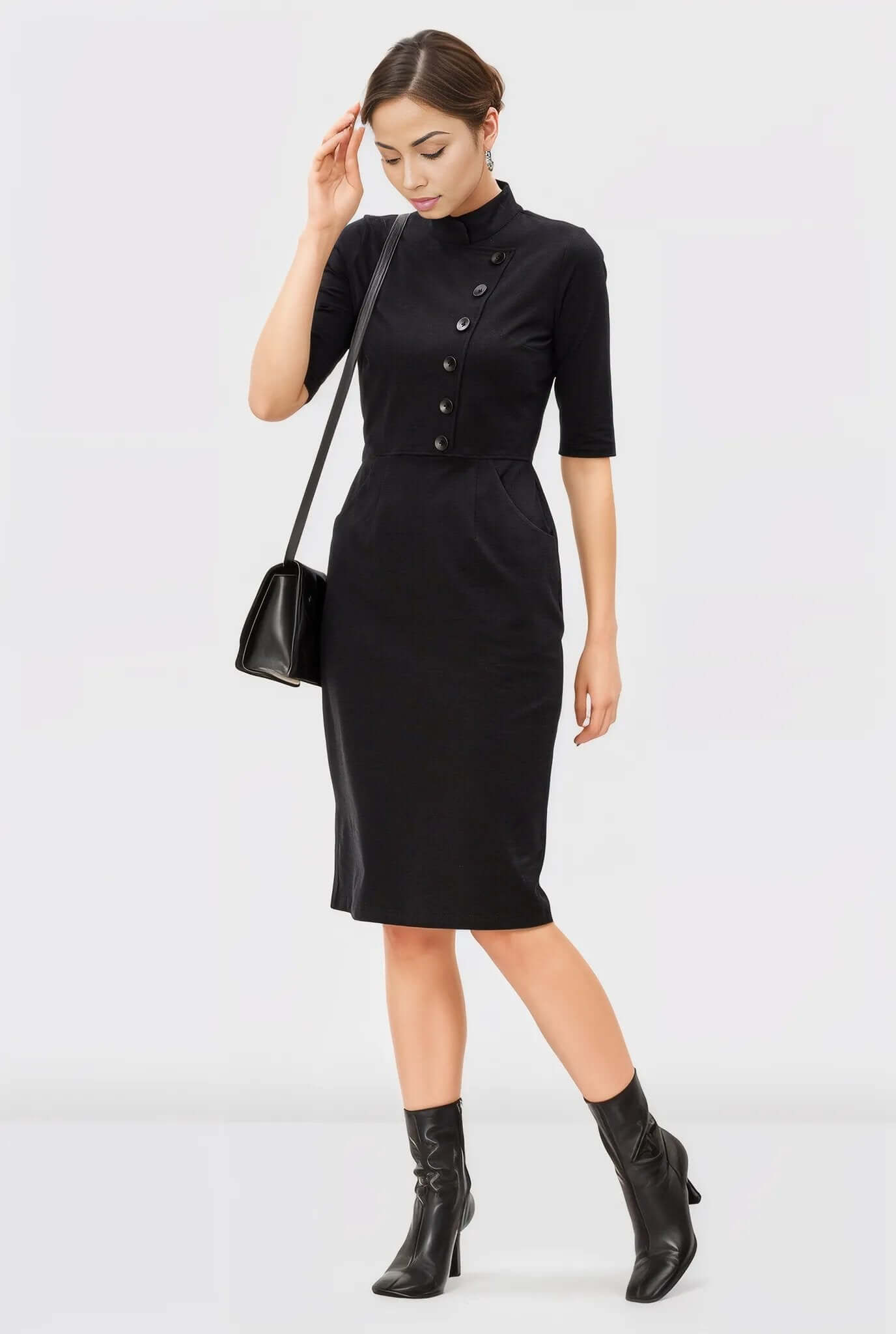 Faux Button Front Cotton Jersey Sheath Dress