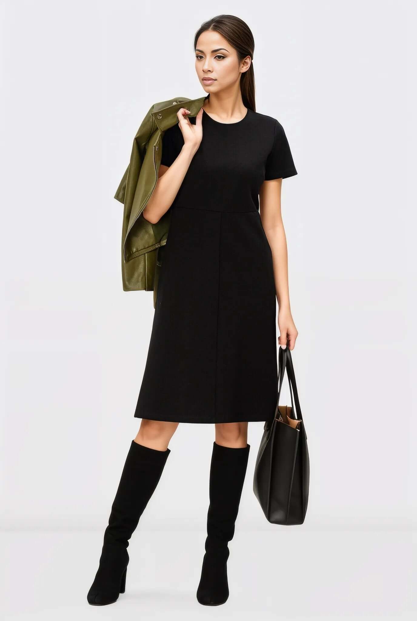 Metal Zip Back Ponte Knit Dress