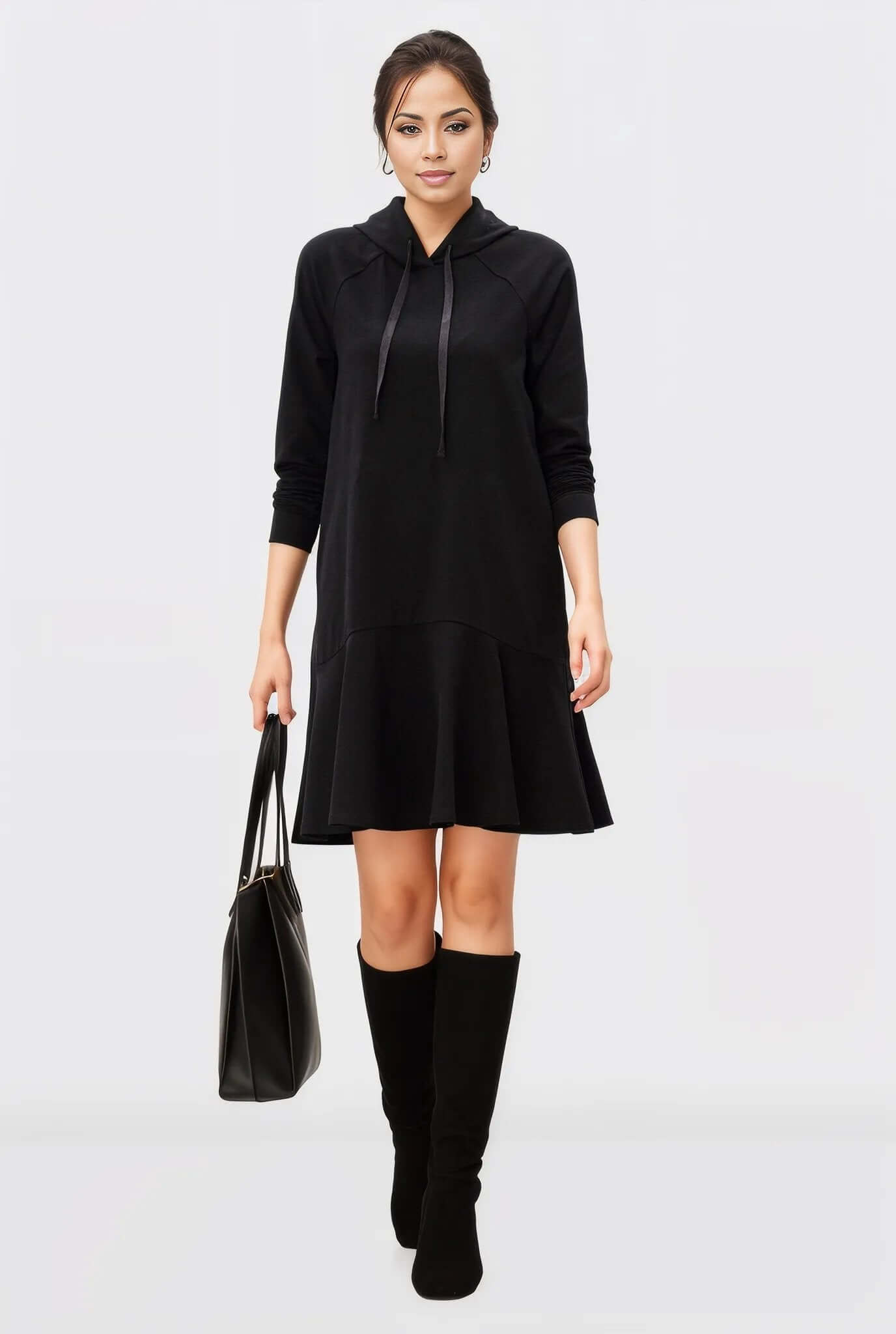 Flounce Hem Cotton Jersey Hoodie Dress