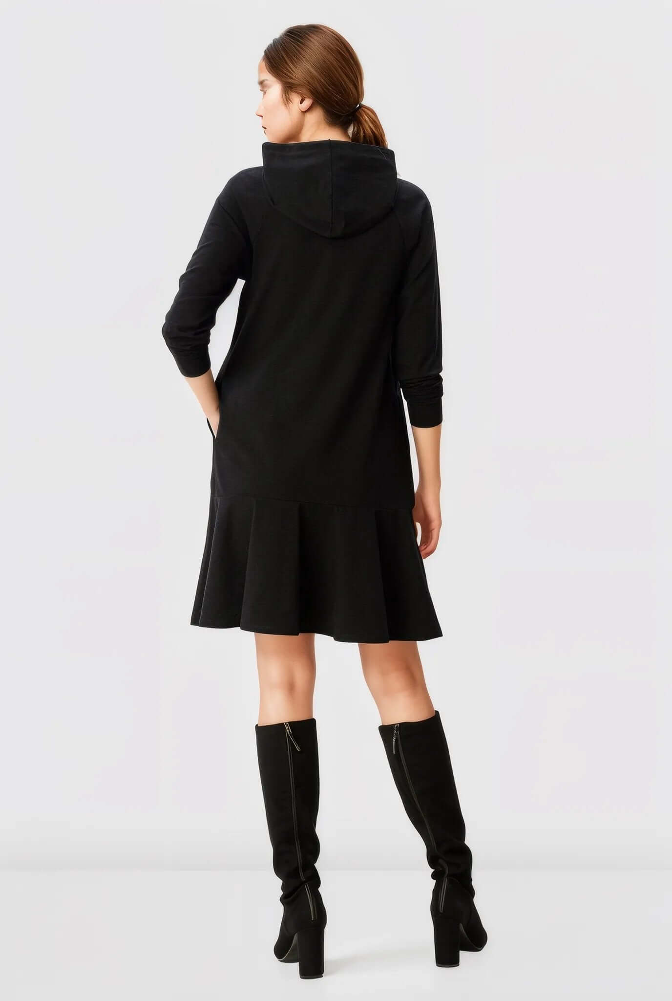 Flounce Hem Cotton Jersey Hoodie Dress