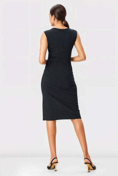 Asymmetric Neck Ponte Knit Sheath Dress