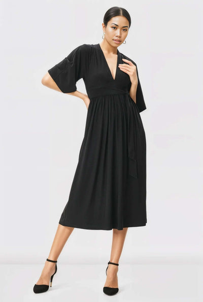 Plunge Jersey Knit Sash Tie Dress