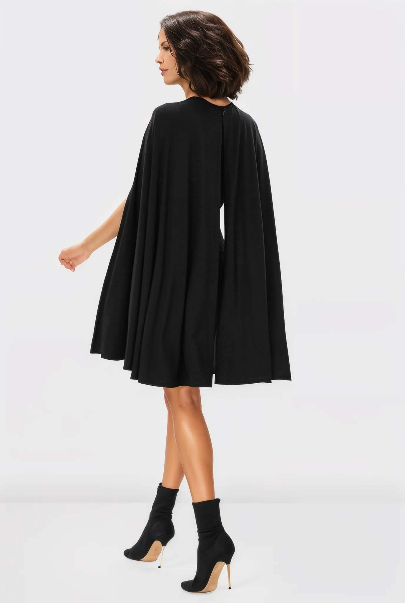 Caped Split Back Jersey Knit Sheath Dress