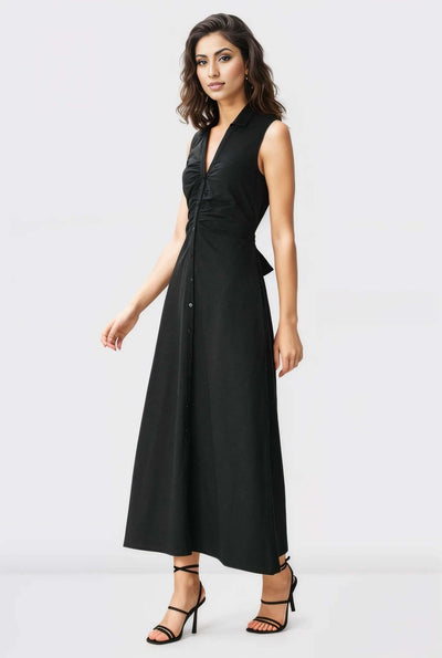 Ruched Cotton Jersey Tie-Back Shirt Dress