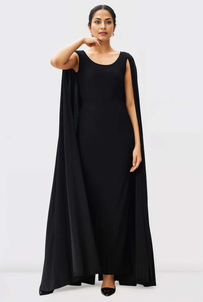 Split Back Cape Jersey Knit Sheath Dress