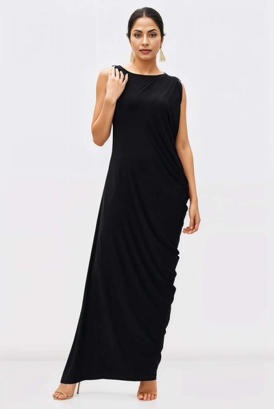 Draped Pleat Jersey Knit Shift Dress