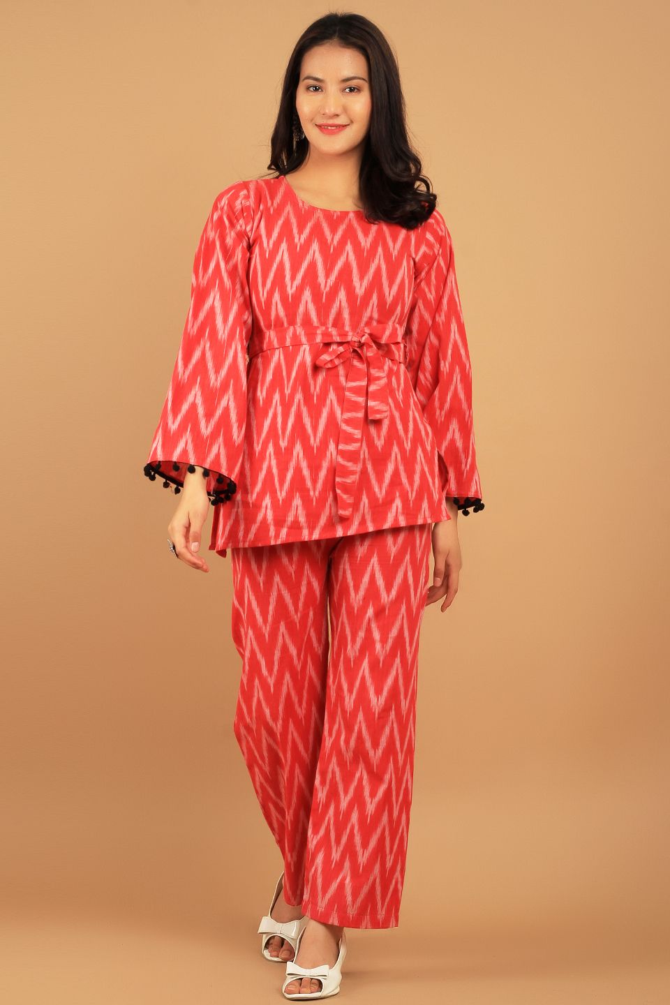 Ikat Cotton Red Cord Set