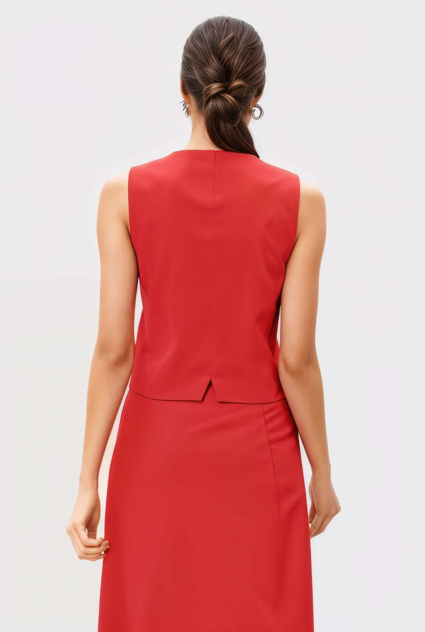 Red Linen Skirt Co-ord Set