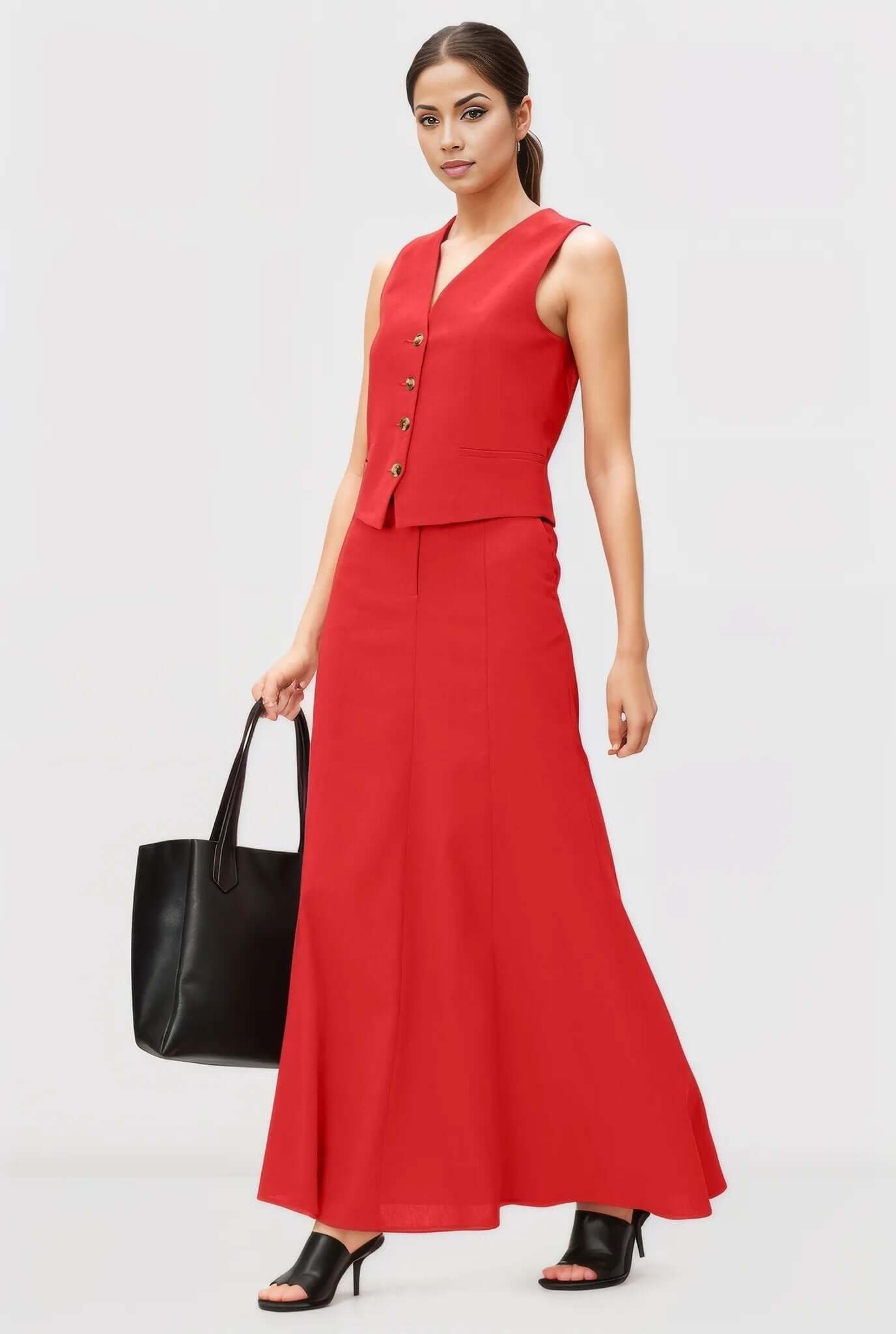 Red Linen Skirt Co-ord Set