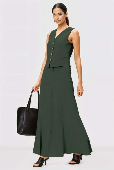 Green Linen Skirt Co-ord Set