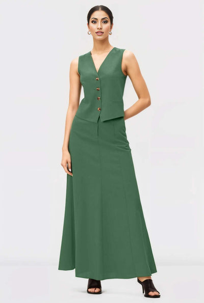 Green Linen Skirt Co-ord Set