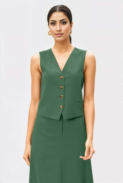 Green Linen Skirt Co-ord Set