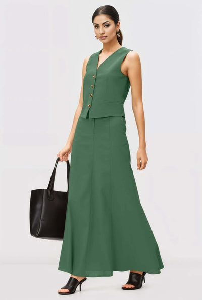 Green Linen Skirt Co-ord Set