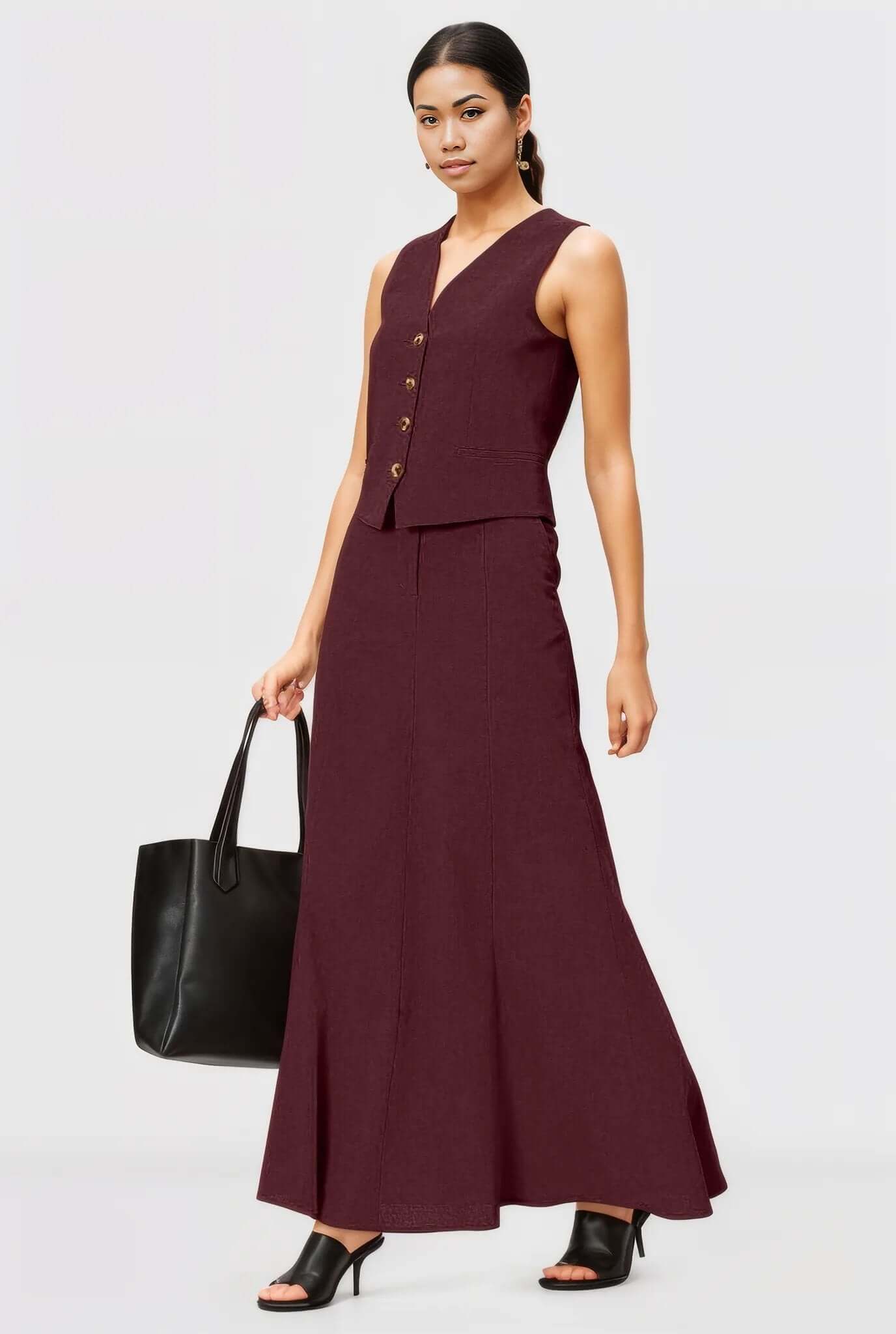 Maroon Linen Skirt Co-ord Set