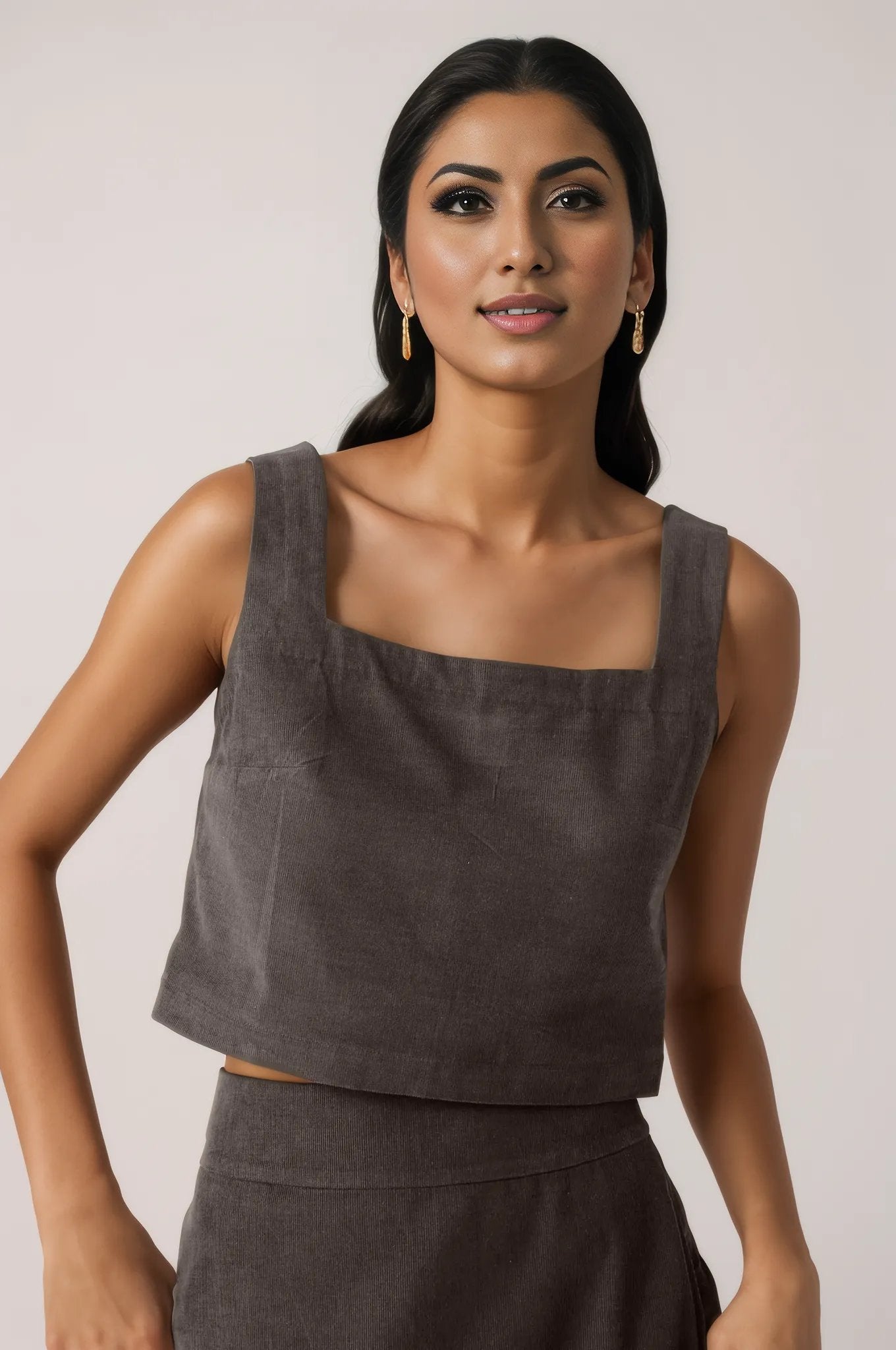 Brown Corduroy Skirt Co-ord Set