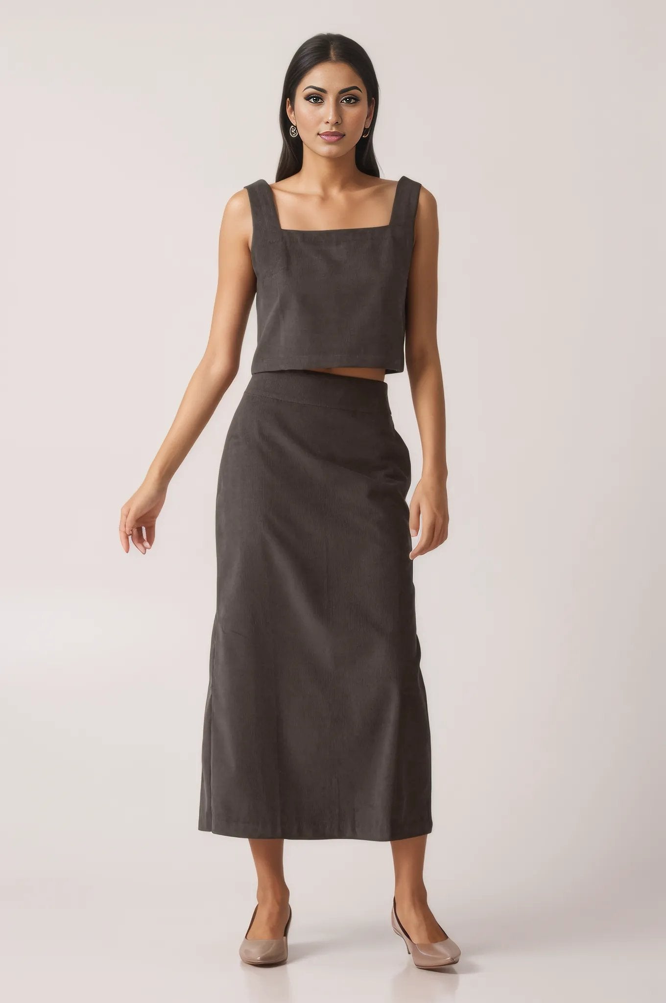 Brown Corduroy Skirt Cordset