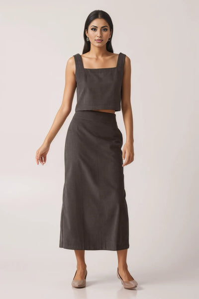 Brown Corduroy Skirt Cordset