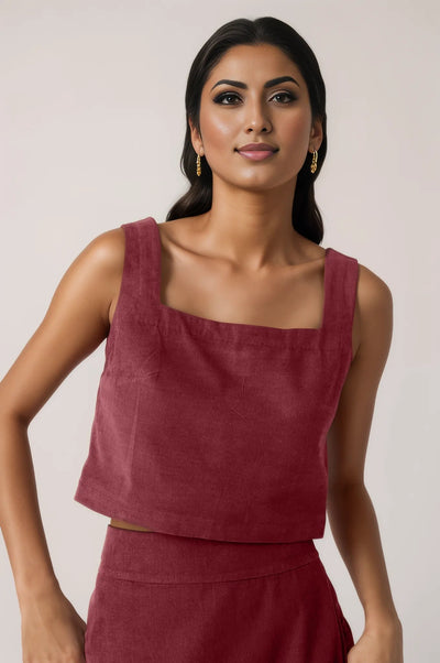 Red Corduroy Skirt Co-ord Set