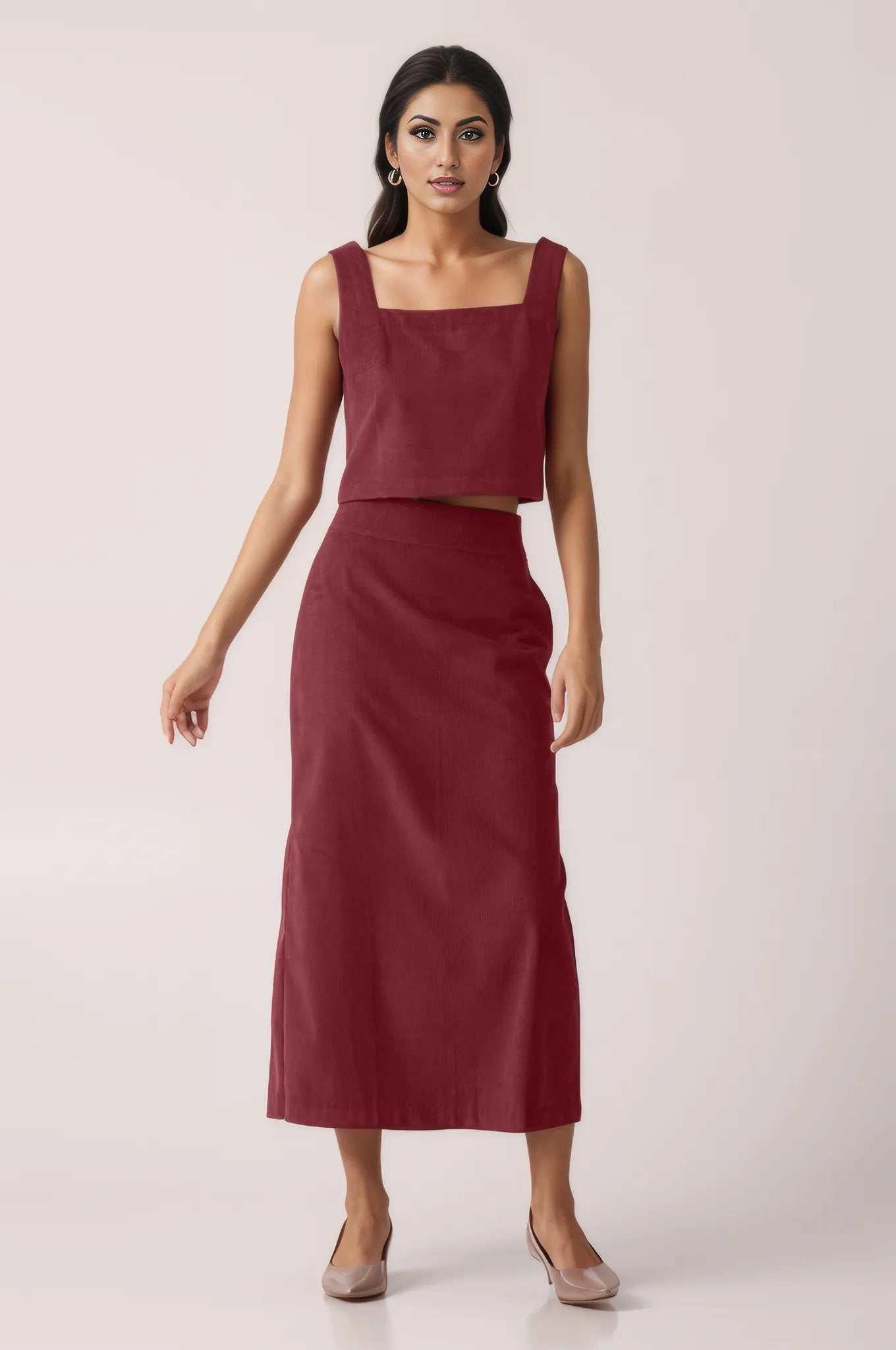 Red Corduroy Skirt Cordset