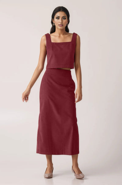 Red Corduroy Skirt Cordset