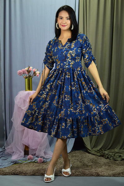 Bagru Midi Blue Dress