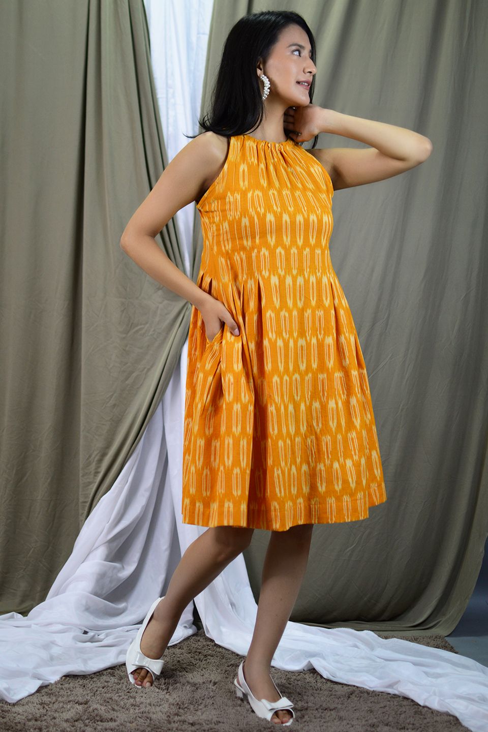 Ikat Midi Yellow Dress