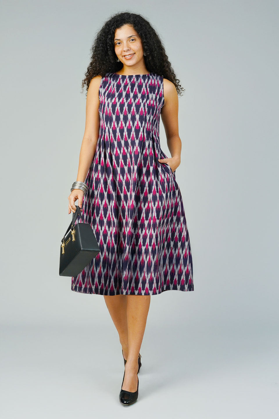 Blue Ikat Midi Dress