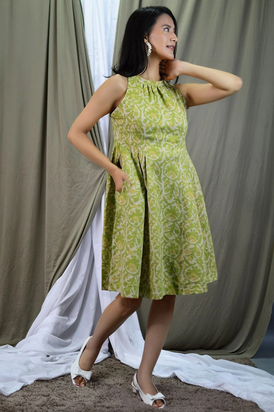 Green Jaipur Cotton Midi Dress – Indophilia