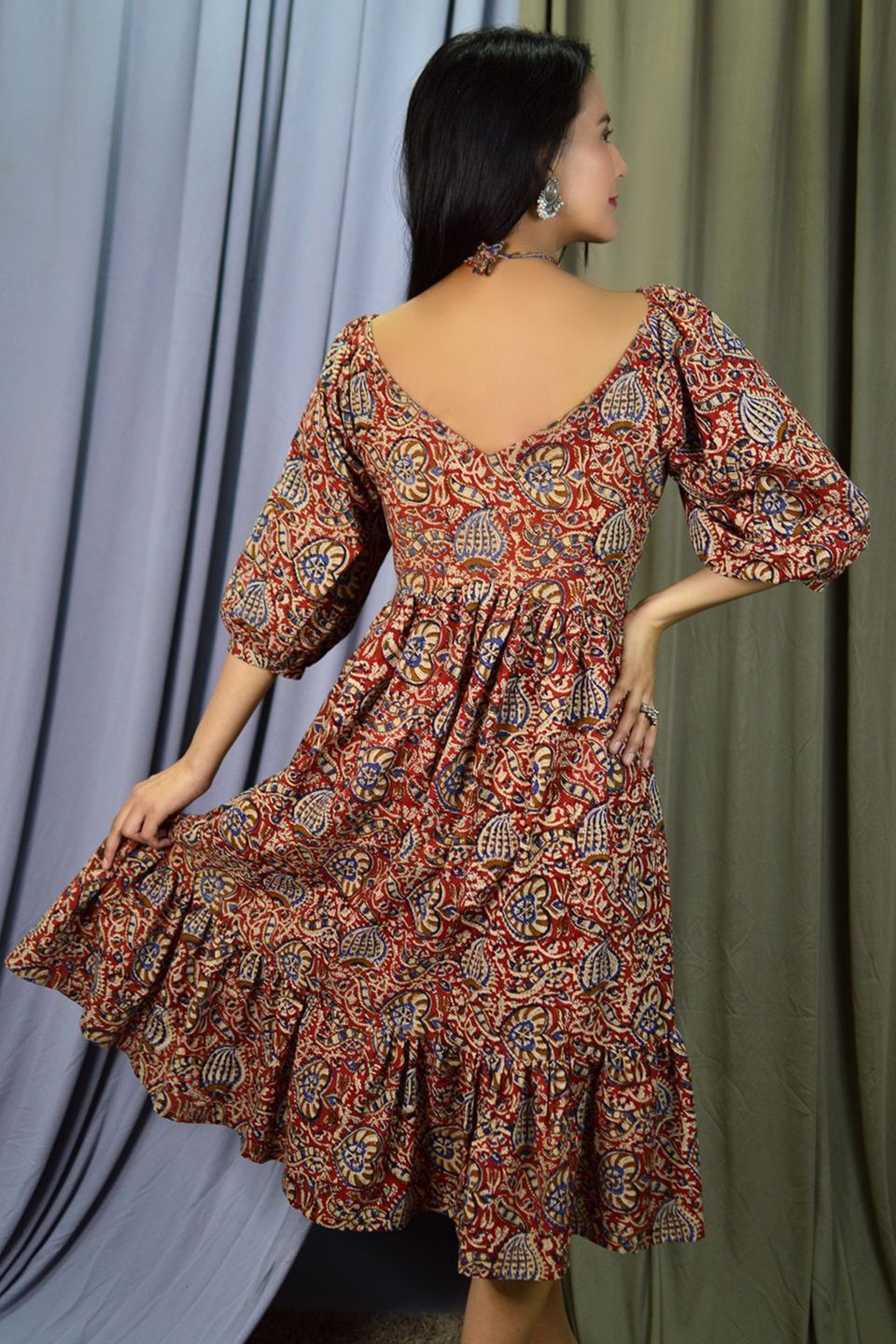 Bagru Midi Multicolored Dress