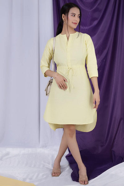 Pure Linen  Yellow Mini Dress 