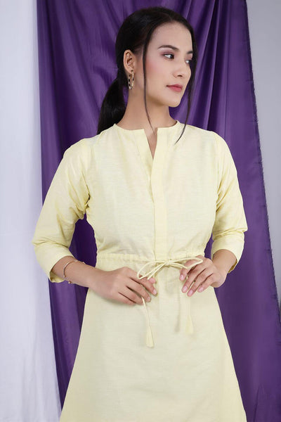 Pure Linen  Yellow Mini Dress 