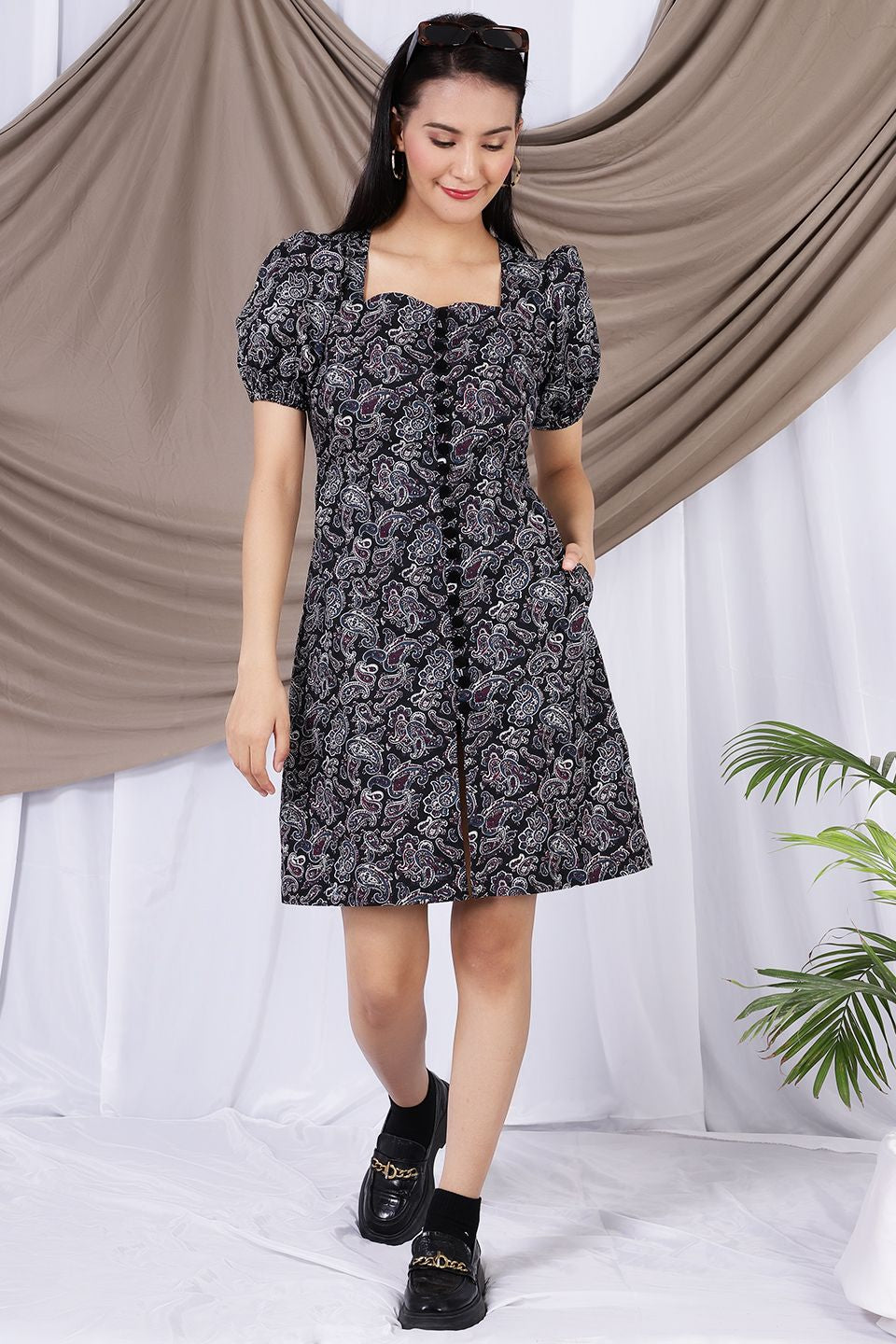 100% Premium Cotton  Black Midi Dress 