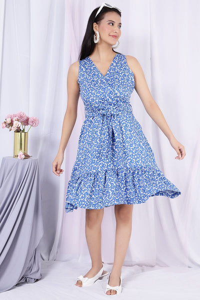 100% Premium Cotton  Blue Midi Dress 