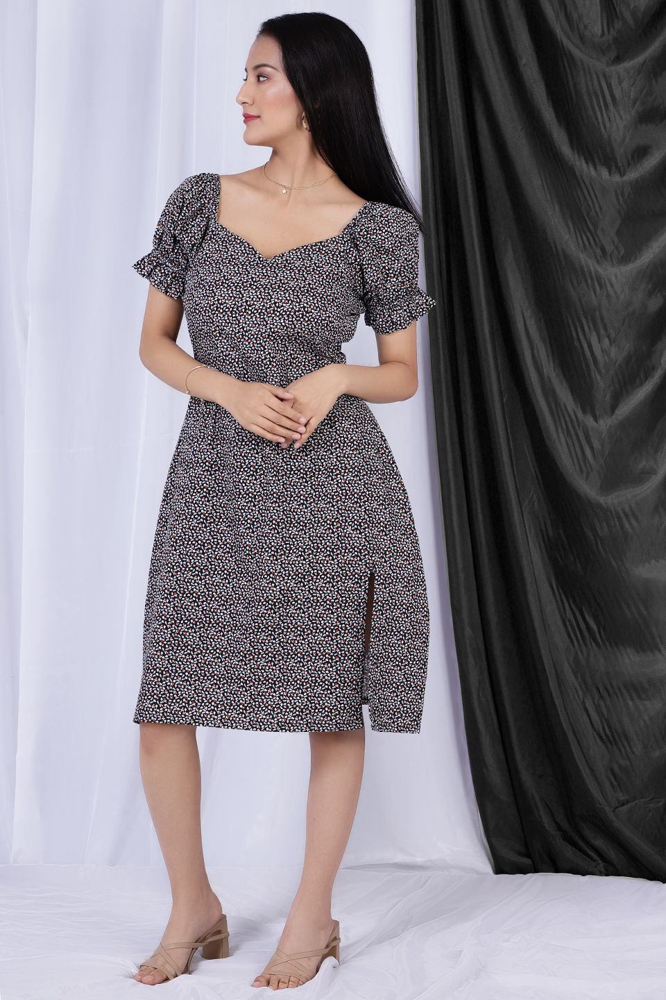 100% Premium Cotton  Black Midi Dress 