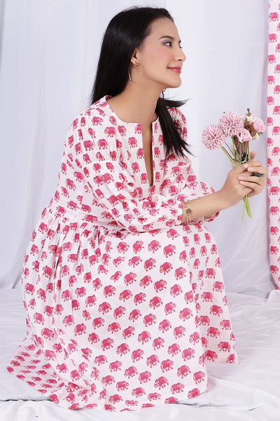 Bagru Jaipur Cotton  Pink Midi Dress 