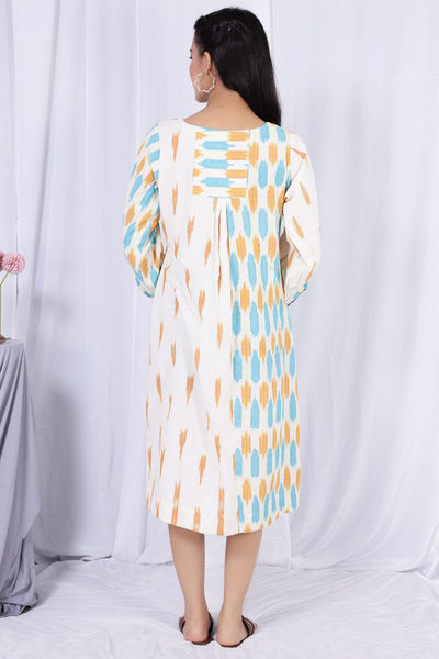 Ikat Cotton   Multicolored Midi Dress 