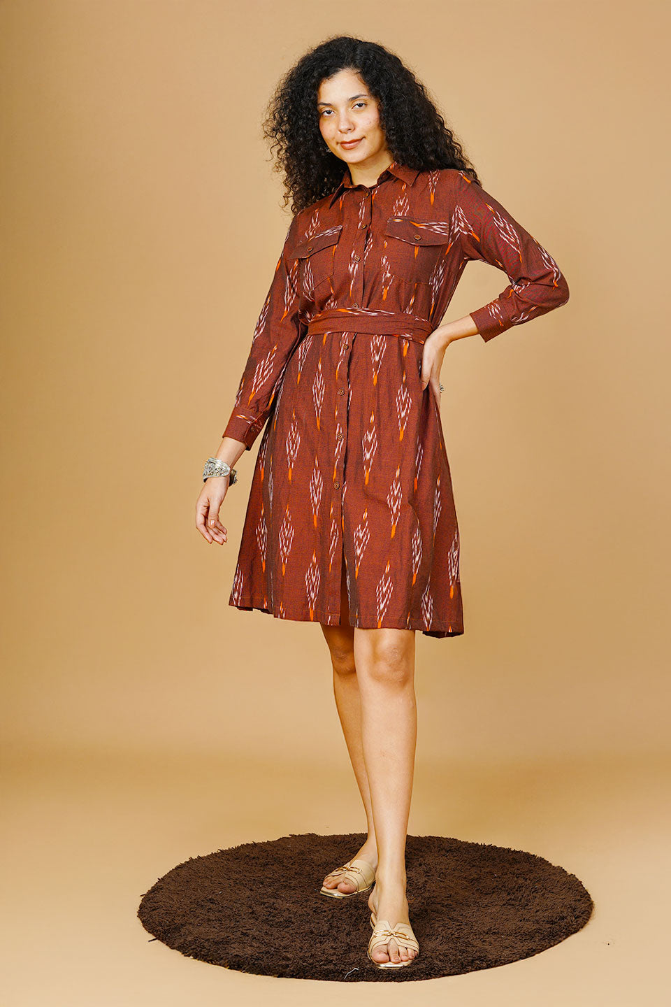 Brown Ikat Midi Dress