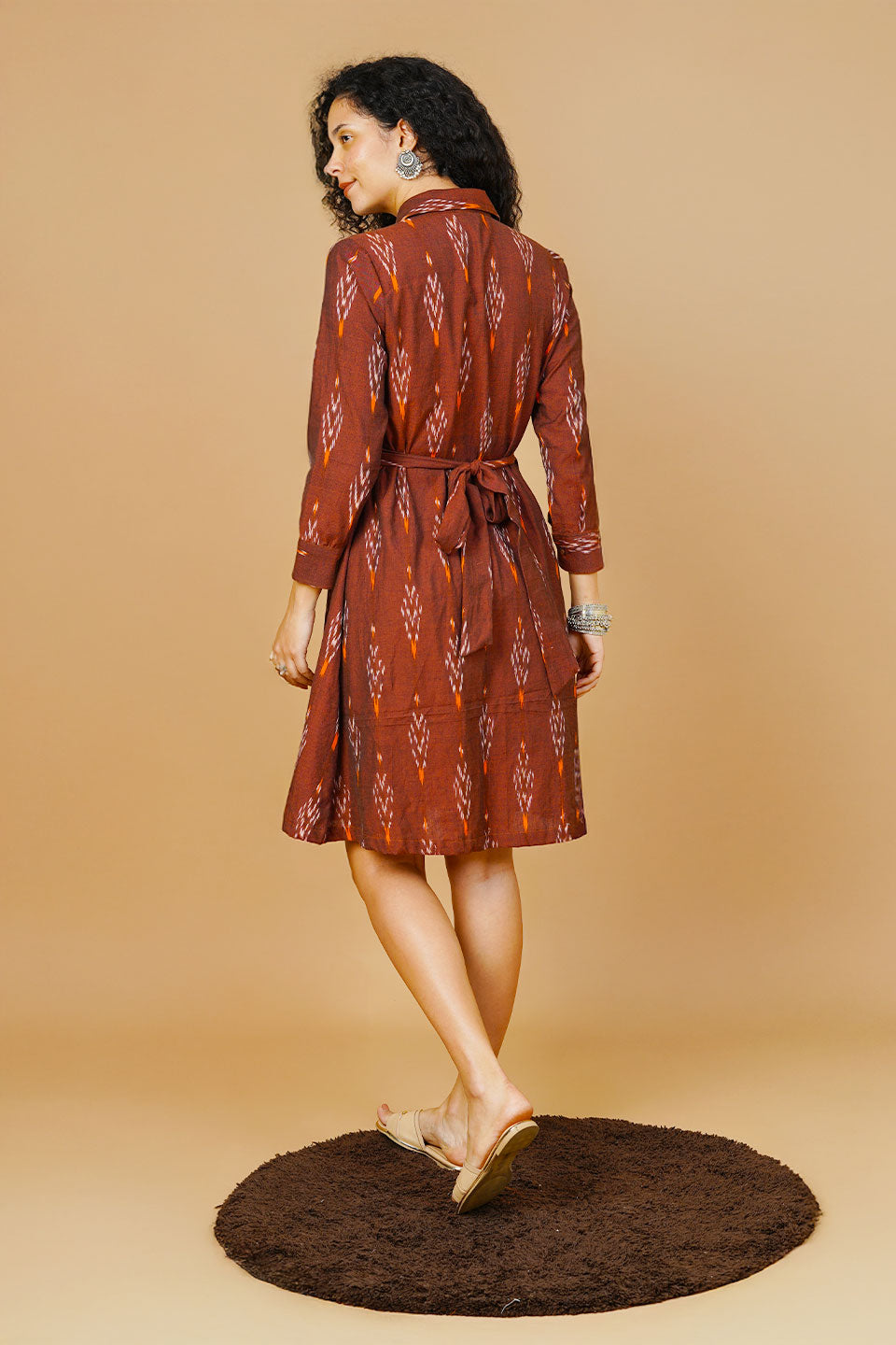 Brown Ikat Midi Dress