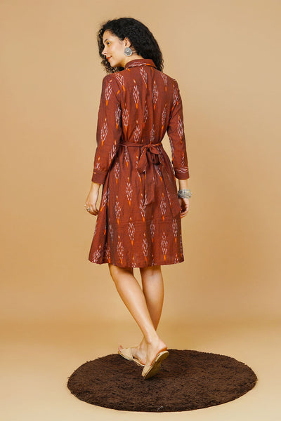 Brown Ikat Midi Dress