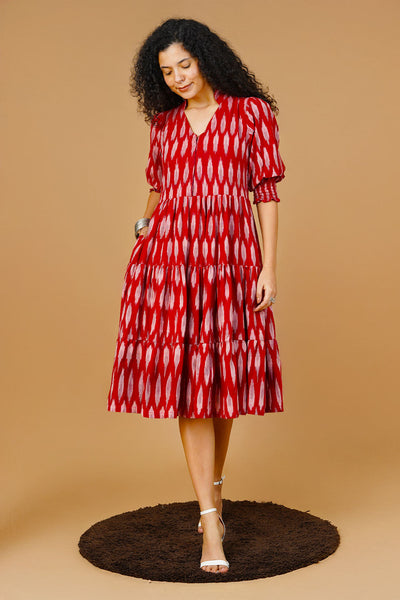 Red Ikat Midi Dress