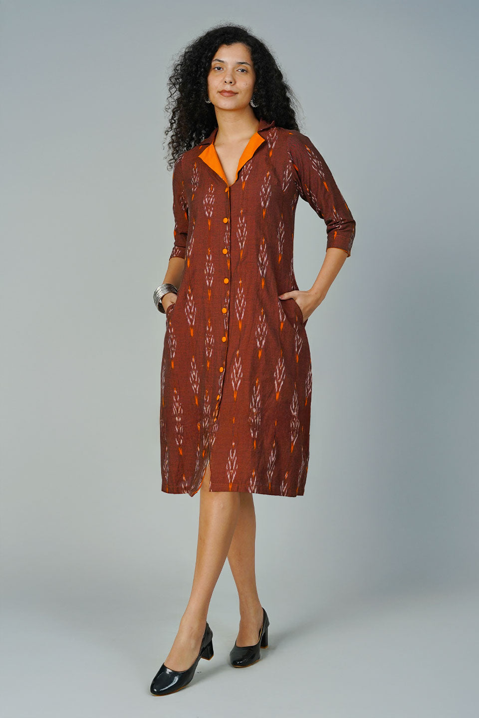 Brown Ikat Midi Dress