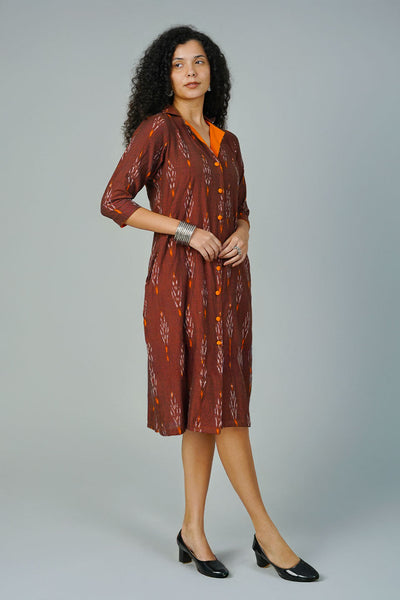 Brown Ikat Midi Dress