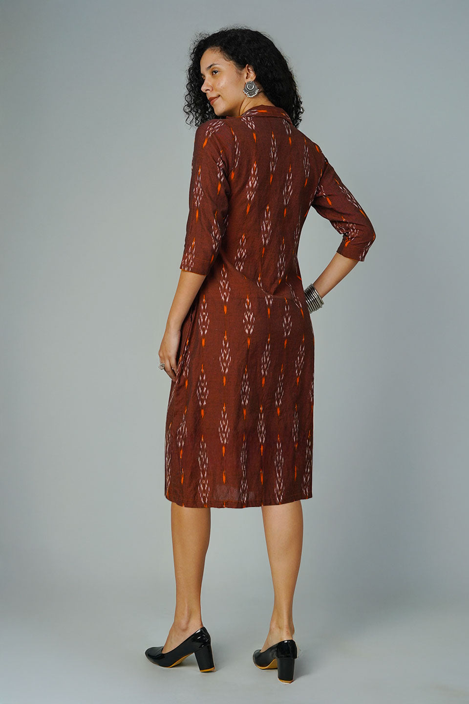 Brown Ikat Midi Dress
