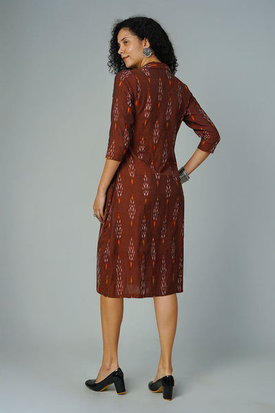 Brown Ikat Midi Dress