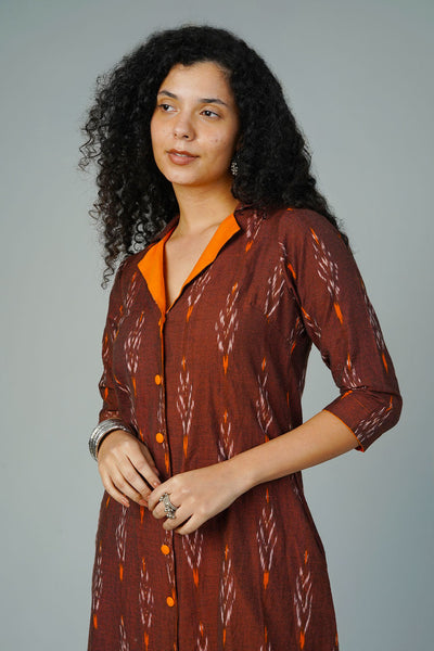 Brown Ikat Midi Dress