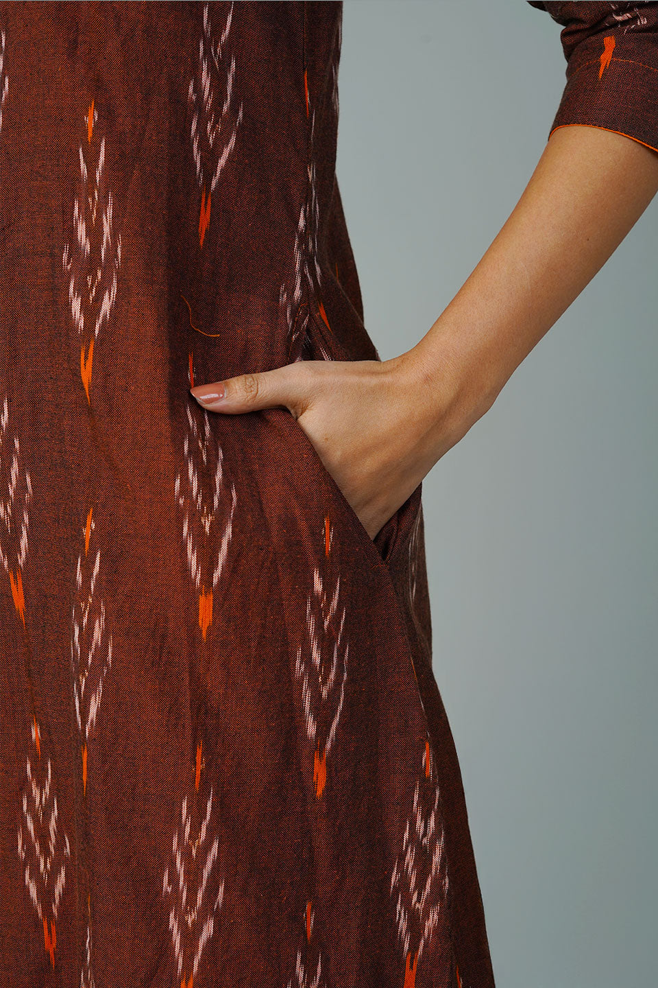 Brown Ikat Midi Dress