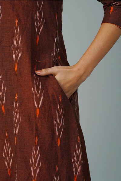 Brown Ikat Midi Dress